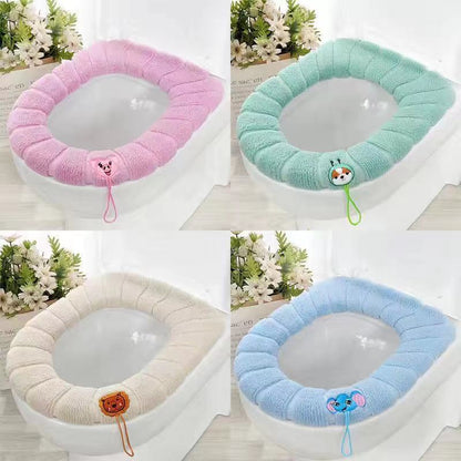 Winter Warm Toilet Seat Cover Closestool Mat 4Pcs Washable Bathroom Accessories Knitting Pure Color Soft O-shape Pad Bidet Cover