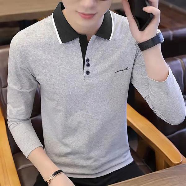 High Quality Long-sleeved Polo Shirt Men's Spring and Autumn Solid Color Lapel T-shirt Slim Bottoming Shirt