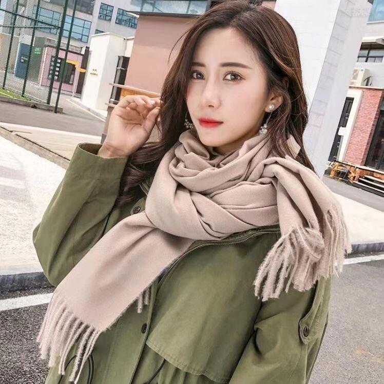 Cashmere Scarf Women Thick Warm Shawls Wraps Lady Solid Scarves Fashion Tassels Pashmina Blanket