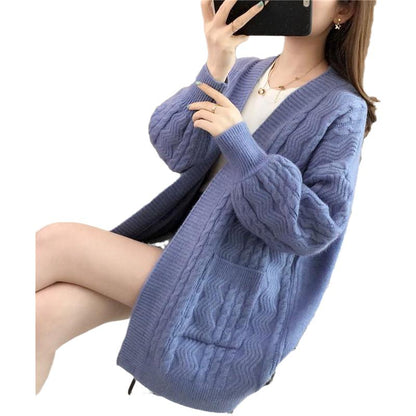 Mid-length Autumn and Winter Jacket Loose Knit Cardigan Long-sleeved Casual Sweater