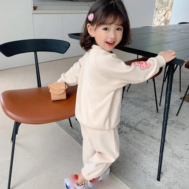 Girls' Suits Spring and Autumn Girls' Baby Children's sets Children's Two-piece Sweater Suits Solid Color Loose Casual Suits