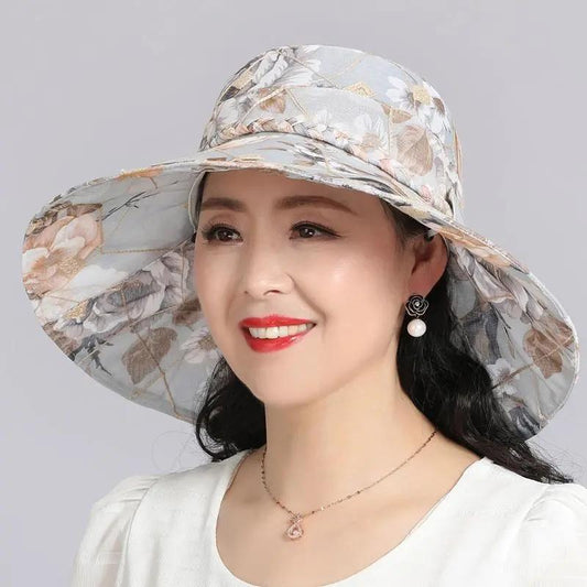 Big Brim Beach Cotton Linen Sun Hat Bow Flower for Women Summer Sunscreen Sun Hat Middle-aged Elderly Mother Cool Hat Outdoor Foldable Fisherman Hat