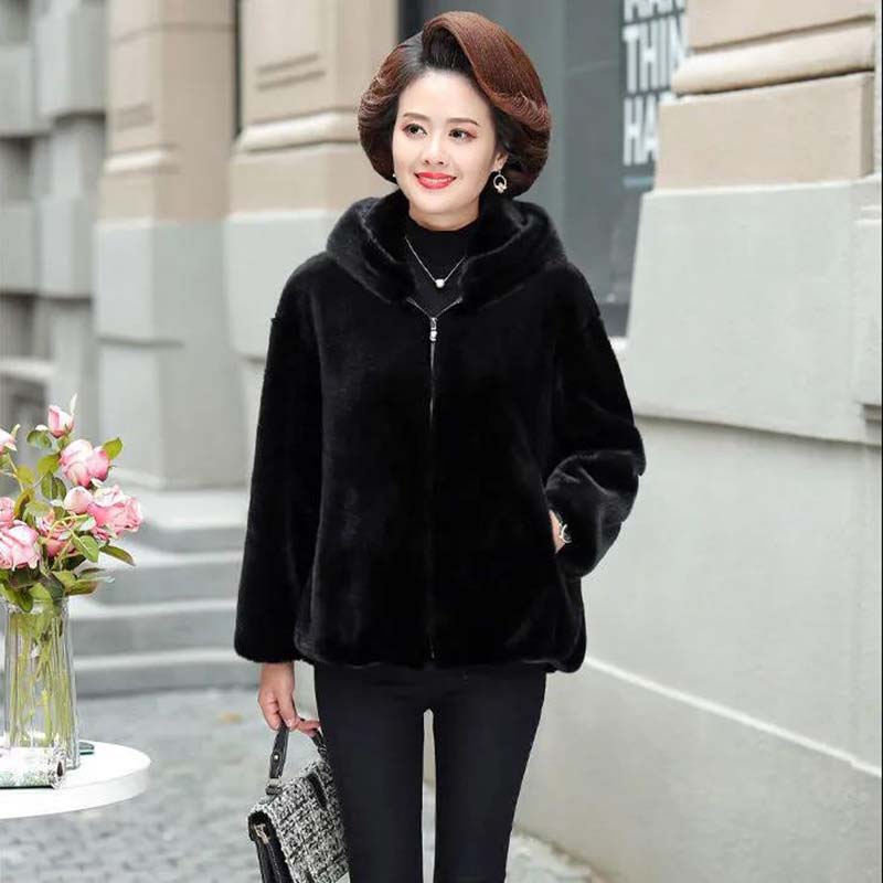 Autumn and Winter Models of Imitation Fur Coat Women's Mink Velvet Western-style Lady Wide Lady High-end Hooded Mink Coat Cotton Jacket