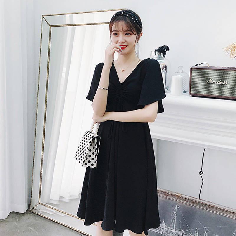 Pofulove Women Plus Size Dress Summer Drawstring Pleated Dress Flared Sleeves Midi Dress Party Dress