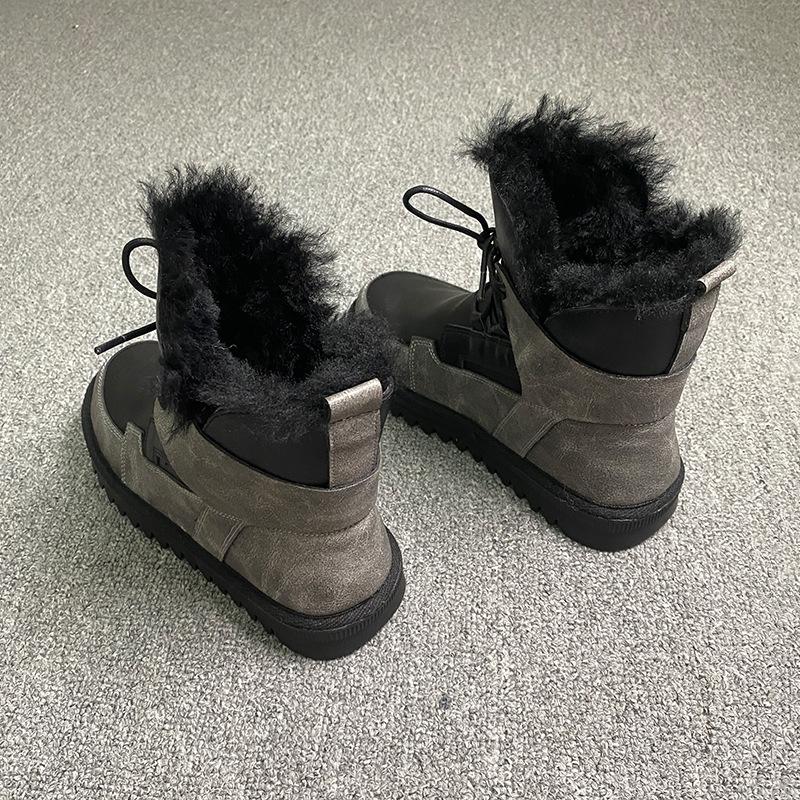 Women's Winter Shoes Snow Boots Fur Boots Black Ankle Booties Goth Punk Shoes Genuine Leather Boots Warm Plush Boots