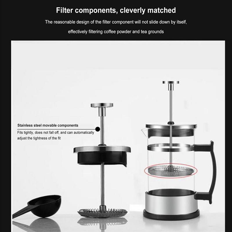 350ml/600ml French Press Glass Coffee Maker Kettle Manual Glass Tea Pot with Handle Espresso Maker Cafetiere with Filter