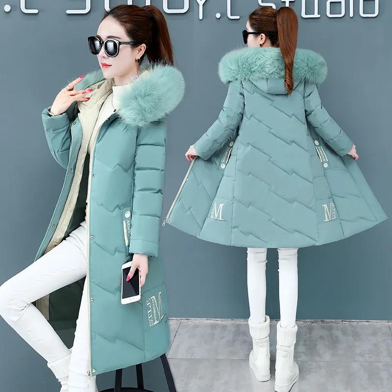 Down Jacket Winter Korean Fashion Big Fur Collar Mid-length Hooded Thick Warm Large Size Jacket Suitable for Women