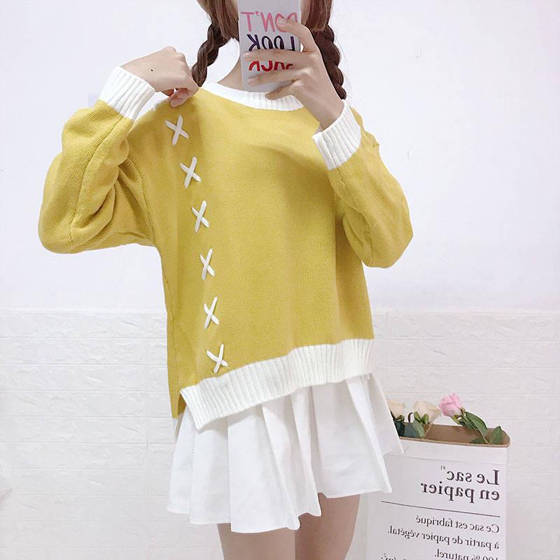 Round Neck Pullover Sweater Female Loose Short Casual Sweater Warm Long Sleeve Knitted Sweater