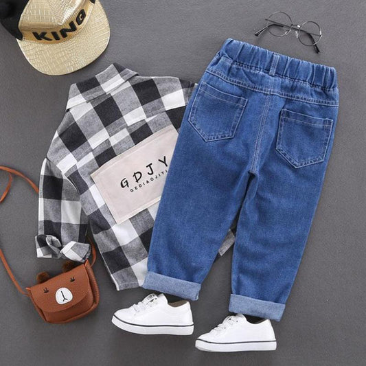 Spring and Autumn Boy and Girl Jeans Pants Children's Wear Korean Casual Pants Printing Baby Jeans Thin Ripped Jeans