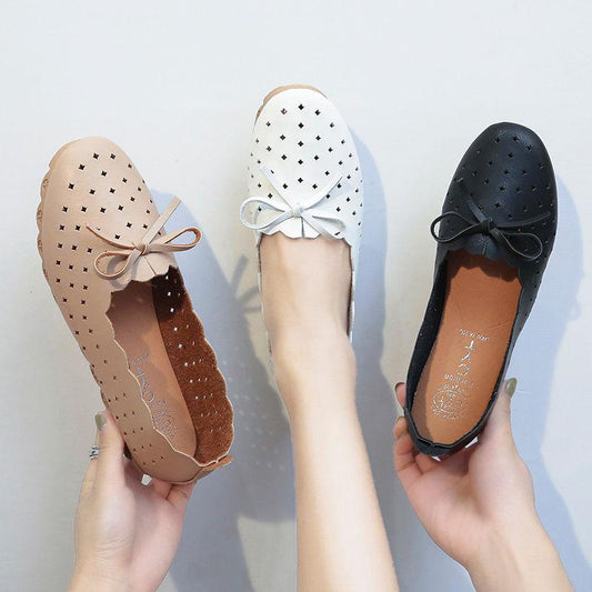 Women Flats Shoes Cut Out Leather Breathable Casual Driving Flat Women Boat Shoes Ladies