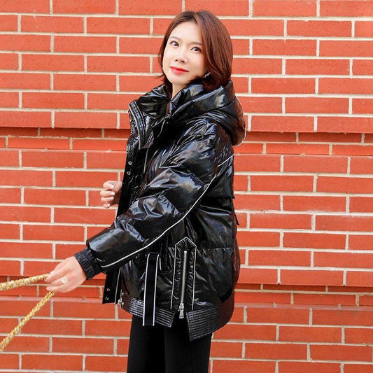 Women's Winter Korean Loose Quilted Coat Warm Stand-collar Down Jacket Women's Glossy Mid-length Down Jacket