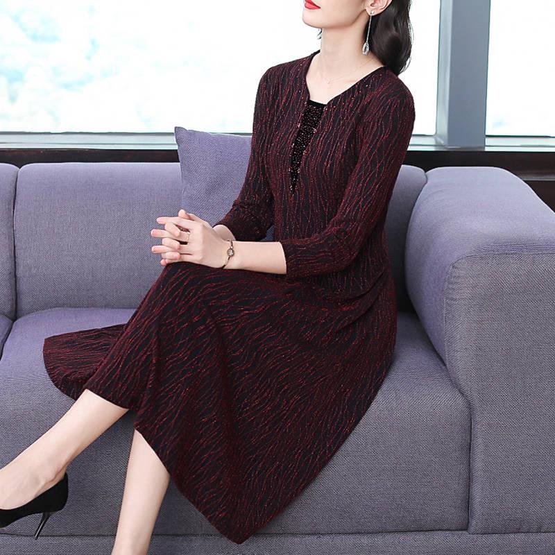 Plus Size Bright Silk Dress Women Long Sleeve O-Neck Dress Sexy Office Vintage Bandage Dresses