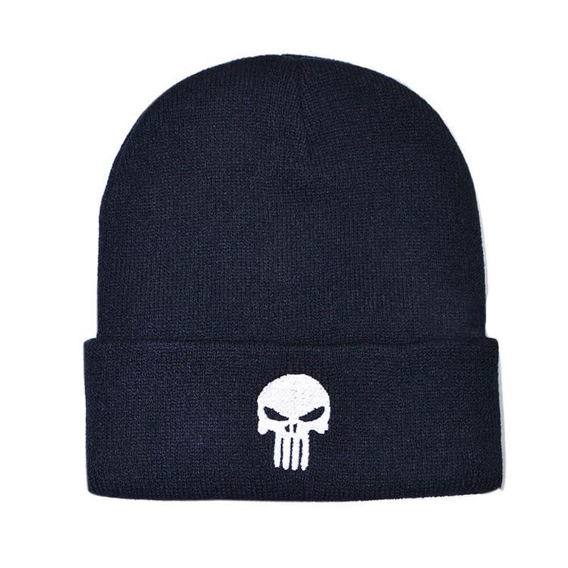 Skullies Beanies Men Devil Skull Embroidery Streetwear Hip Hop Hats Black Autumn Winter Warm Fashion Unisex Knitted Beanies Caps Brimless Skull Hat