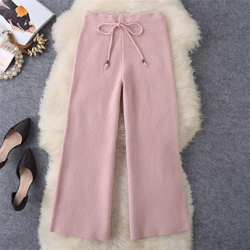 Autumn and Winter Light Mature Style Women's Knitted Pullover Sweater + High-waist Loose Wide-leg Pants Two-piece Suit