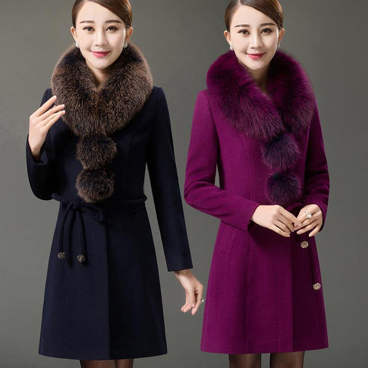 Luxury Fur Collar Autumn Winter Women's Casual Wool Blend Coat Long Coat Women Wool Coat Outerwear