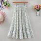 Design Sense Floral Pleated Skirt Women's Spring and Summer Mid-length High Waist All-match Drape A-line Large Swing Skirt