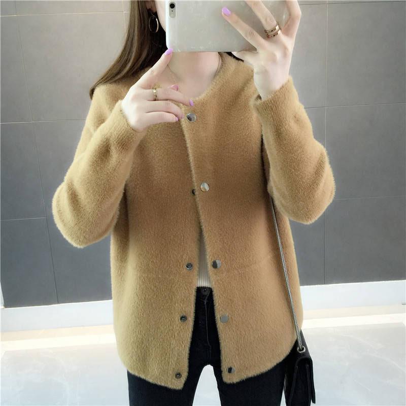 Autumn and Winter Mohair Cardigan Sweater Short Thick Solid Color Top Loose Casual Women's Jacket