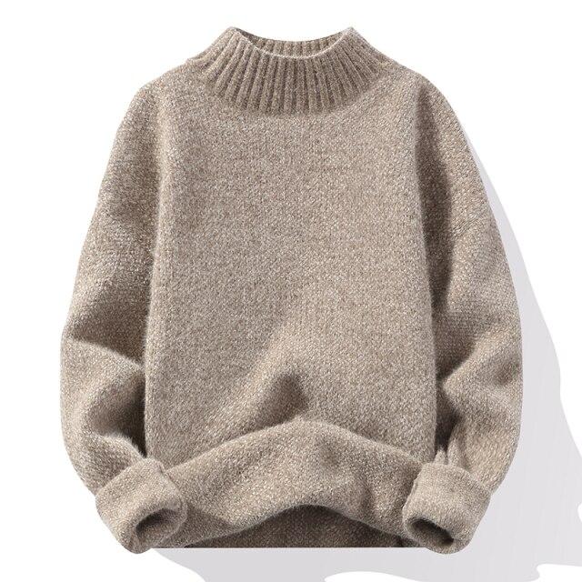 Men's  Sweater Autumn and Winter Thickened Imitation Mink Cashmere Korean Fashion Personality Semi-High Neck Knitted Sweater