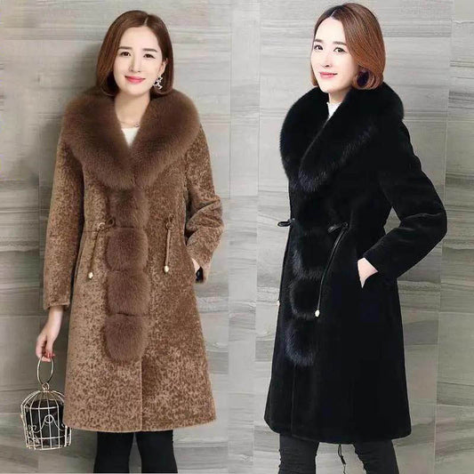 WTEMPO Sheep Shearing Fleece Coat Women Winter Mid-length Thickening Korean Loose Fleece Faux Fur Coat Women