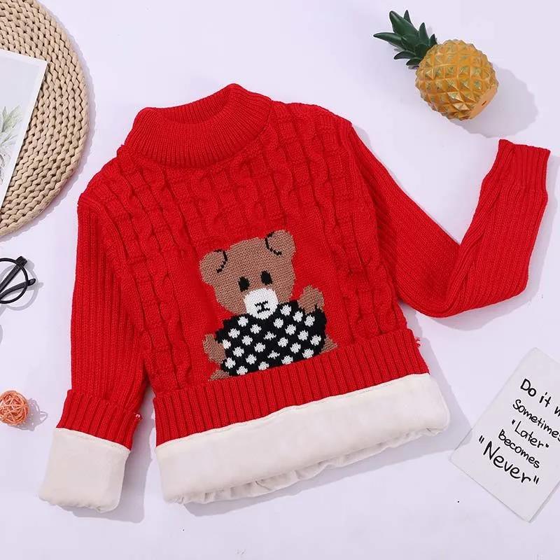 Children's Sweater Autumn and Winter Children's Clothing Plus Velvet Warm Knit Sweater Boys and Girls Sweater Pullover Bottoming Shirt