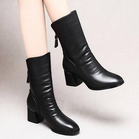 Women Boots Leather Women Winter Boots Thick Wool Warm Women Martin Boots Female Snow Boots