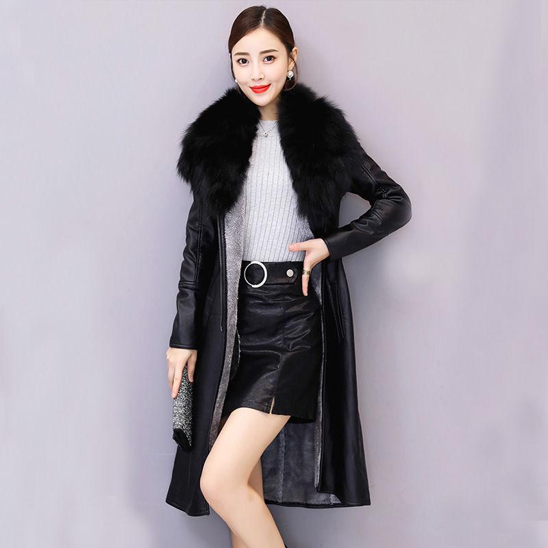 Large size Leather coat Winter Woman's Leather clothing Luxurious Long sleeve Leather jacket Wild