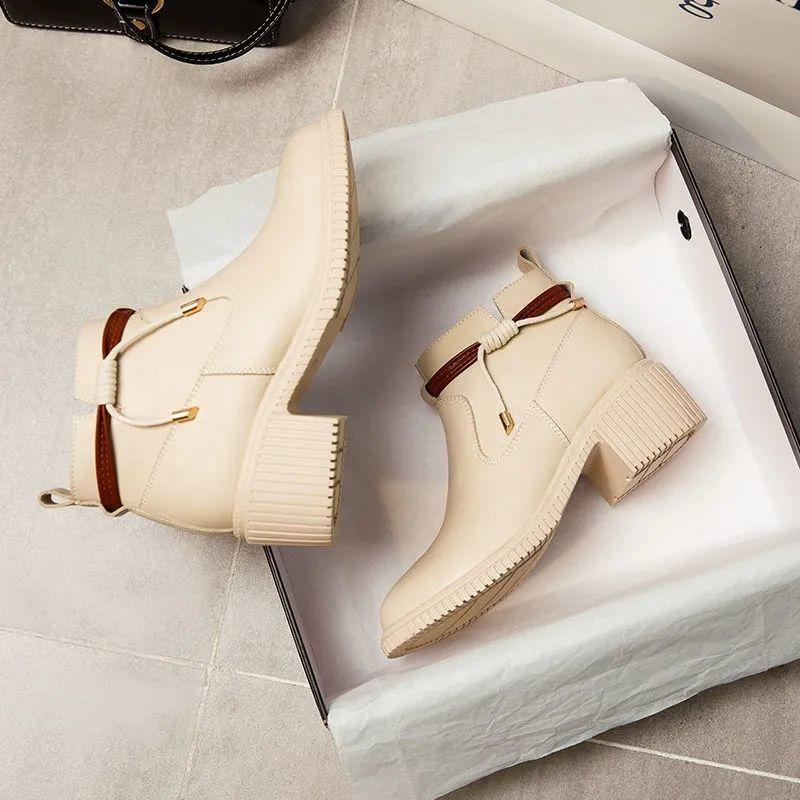 Summer White Short Boots Soft Leather Boots Thick-soled Martin Boots, Women's Boots Thick-heeled Women's Boots