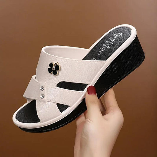 Sandals and Slippers for Women Rhinestones Fish Mouth High Heel Wedge Summer Shoes Non-slip Thick-soled Slippers Comfortable Casual Flip Flops