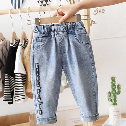 Children's Pants Summer Thin Jeans Korean Print Letter Loose Boy Girl Jeans Leggings Casual Pants