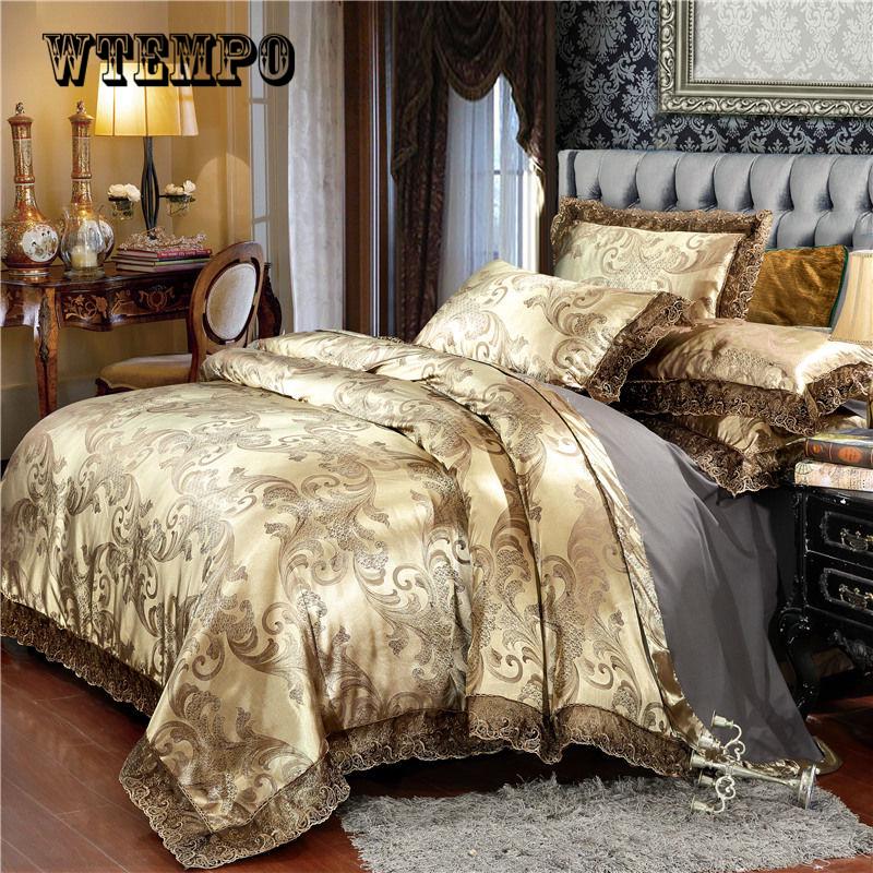 Stain Jacquard Luxury Wedding Bedding Set 4/6Pcs Kits King Queen Size Set Wedding Bedclothes