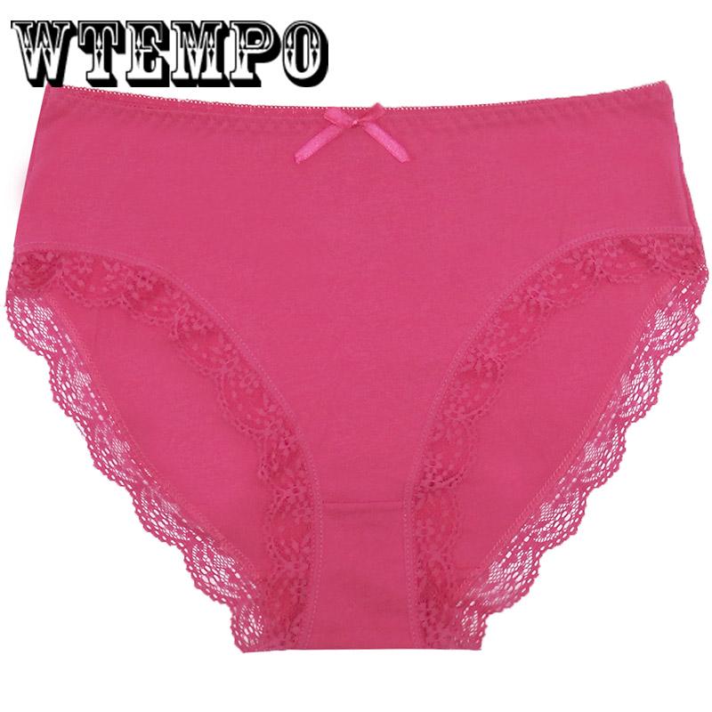 WTEMPO 6 Pcs/Lot  Woman Underwear Briefs Seamless Panties Plus Size Lace Cotton Sexy Antibacterial