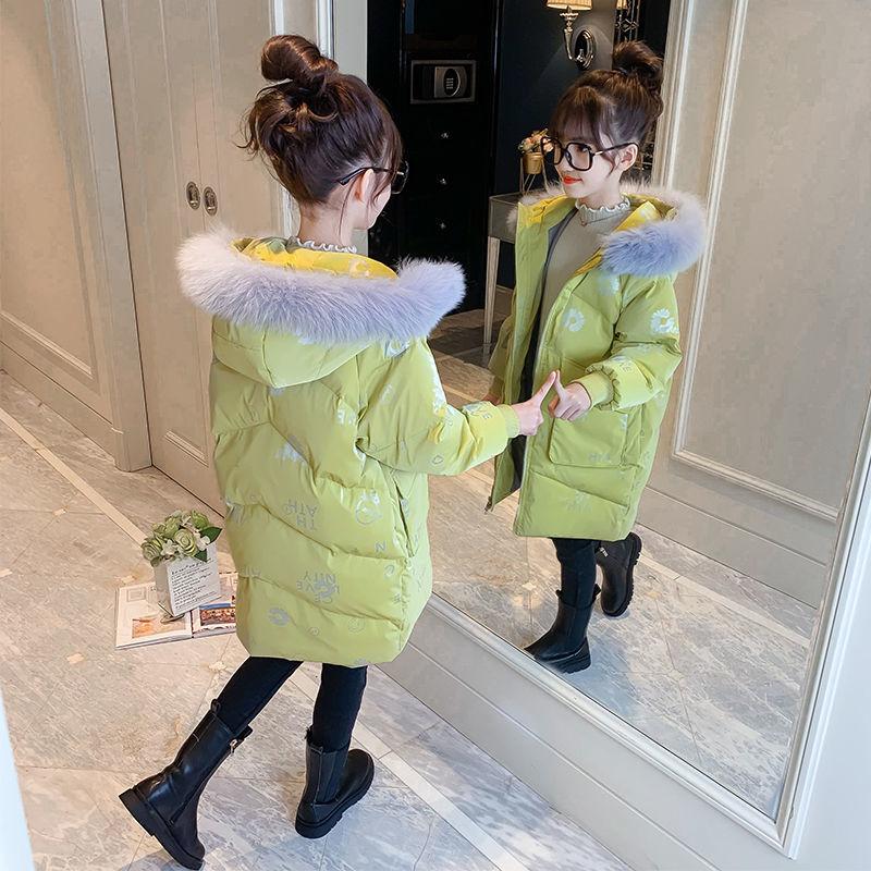 Girls' Warm Cotton Clothes Windproof Winter Clothes Mid-length Thick Coat Down Padded Jacket