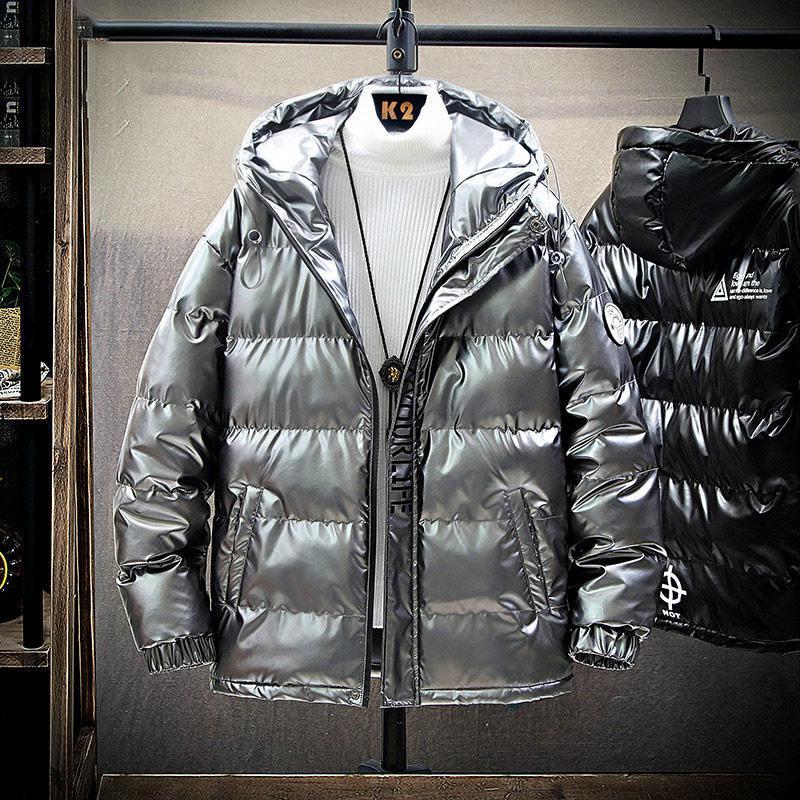 Men's Parka Jacket Winter Thick Padded Coat Short Waterproof Shiny Coat Student Hooded Coat Streetwear Plus Size M-4XL