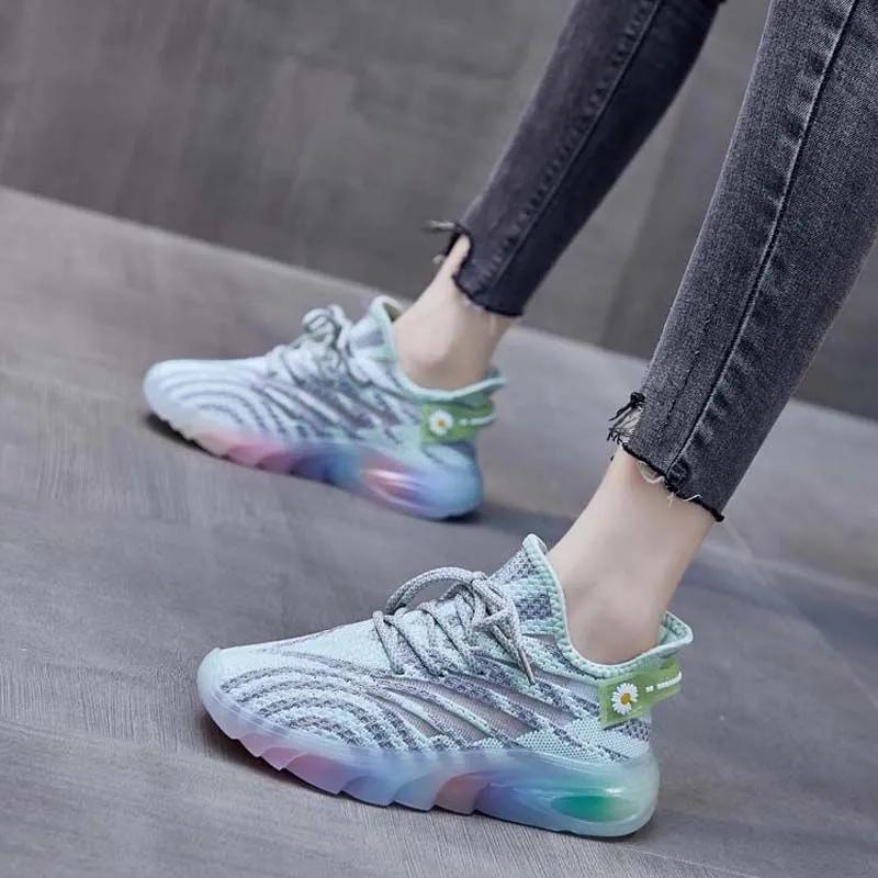 Women's Coconut Shoes Sports Rainbow Jelly Bottom Breathable Spring and Summer Flying Woven Shoes Light Running Student Youth Casual Shoes