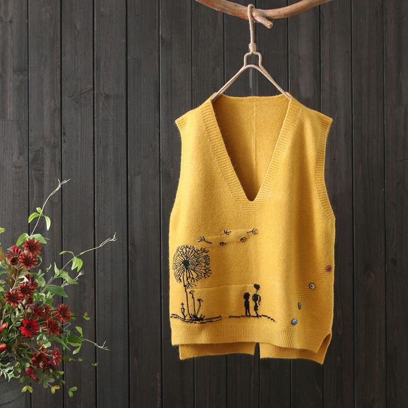 Short College Style Knitted Vest V-neck Pullover Wool Vest Women's Outer Sleeveless Sweater