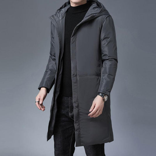 Winter Men's Down Jacket Mid-length Korean Style Slim Thick Hooded Warm Male White Duck Down Jacket