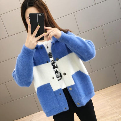 Autumn and Winter Casual Knitted Jacket Turn-down Collar Long-sleeved Sweater Thickened Short Small Fragrance Cardigan