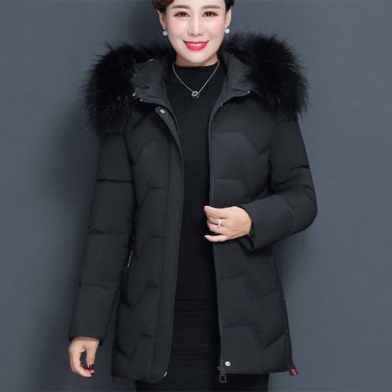 Women's Mid-length Down Jacket Winter Korean Loose Cotton Clothes Casual Hooded Padded Jacket Quilted Jacket