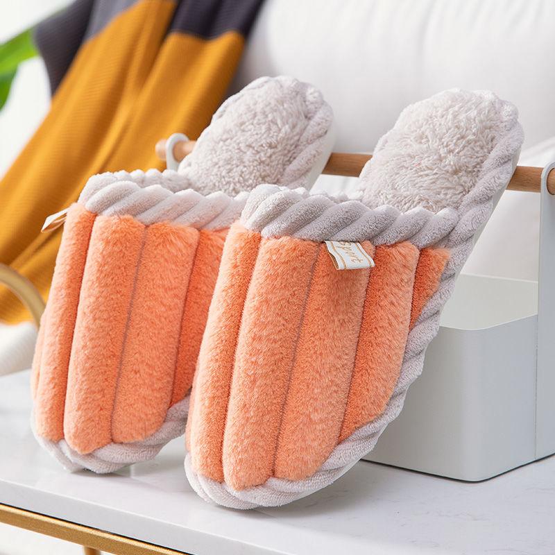 Cotton Slippers Women Thick Bottom Skin-friendly Comfortable Home Silent Floor Slippers Couple Plush Cotton Slippers Men Winter