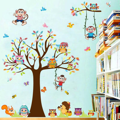 [Wall stickers] cartoon tree squirrel owl animals pvc wall stickers for kids rooms bedroom living ro