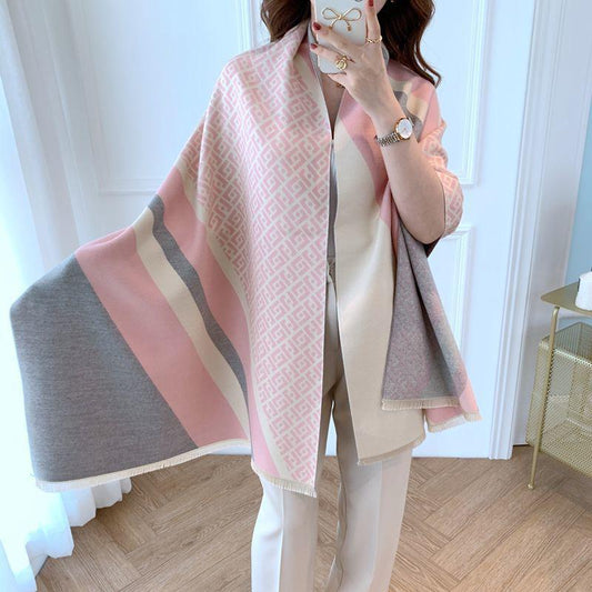 Women's Winter All-match Thickened Air-conditioned Room Warm and Soft Wrapped Double-sided Scarf Oversized Cashmere Shawl Dual-use