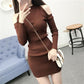 Spring Autumn Women's Knitted Pullover Sweater Sexy  Off-shoulder Long Sleeve Knit Dress Women's Mid-length Bag Hip Base Bodycon Sweater Dress