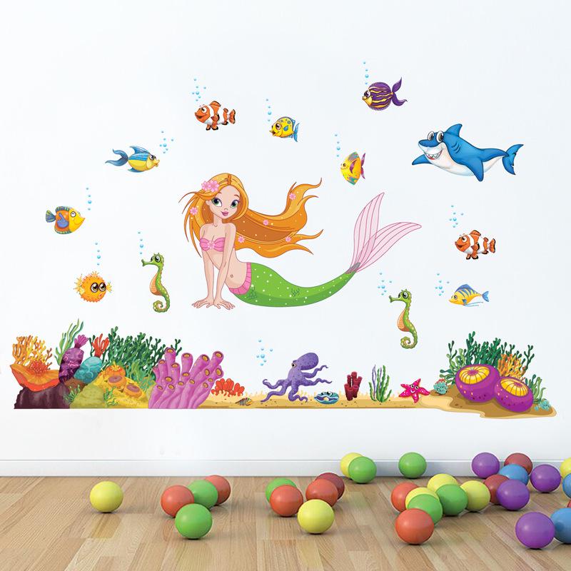 Mermaid Wall Sticker DIY Creative Children Cartoon Princess Room Decoration Wall Sticker