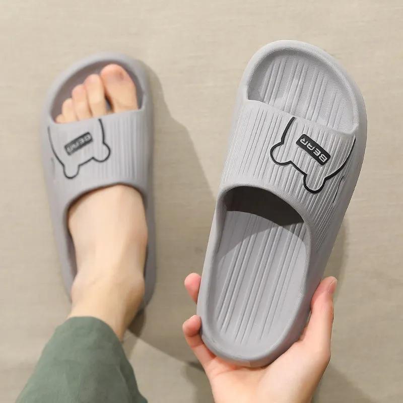 Bear Couple Slippers Indoor Simple Thick Bottom Sandals and Slippers Men's Outdoor Flip-flops Women's Home Non-slip Soft Mute Bathroom Bath Slippers