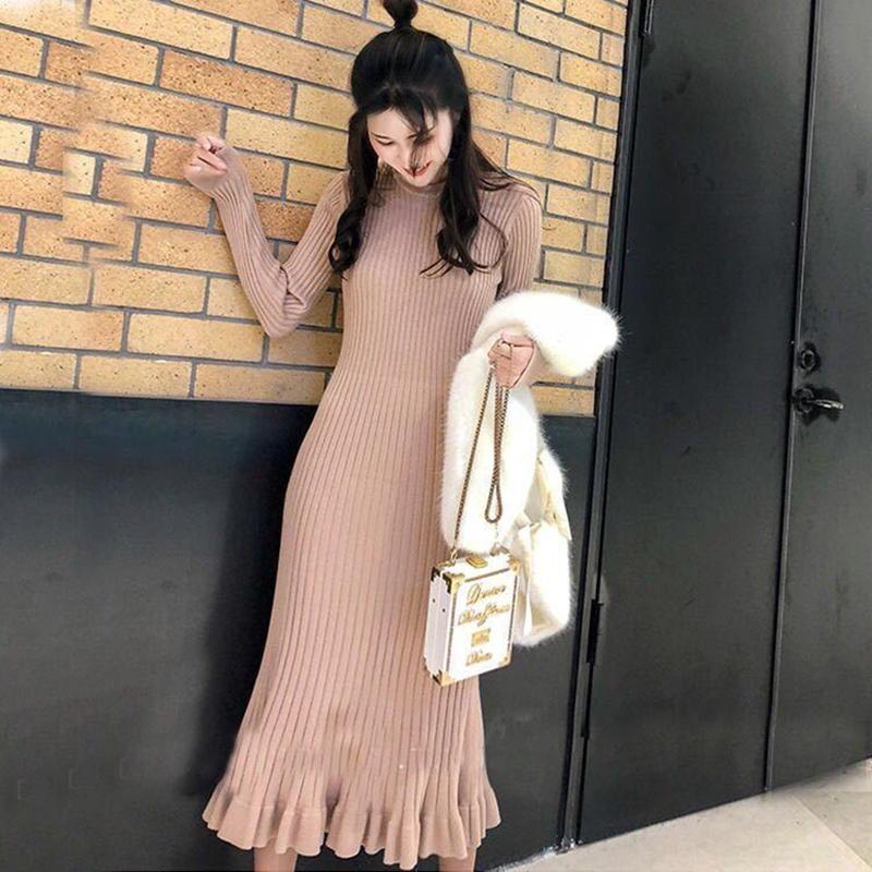 Long Over-the-knee Lazy Knit Sweater Large Swing Dress Slim Fit Versatile Bottomed Fishtail Skirt Women's Long Sweater Comfortable and Warm