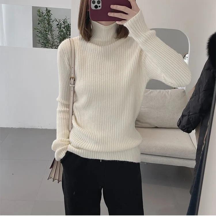 Women Half Turtleneck Pullover Sweater Autumn and Winter Thick Sweaters Women Casual Loose Jumpers Inside Solid Bottoming Sweaters Short Basic Tops