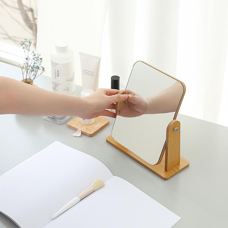 Simple Wooden Make-up Mirror Rotating Desktop Make-up Mirror Desktop Student Dormitory Folding Make-up Mirror Portable