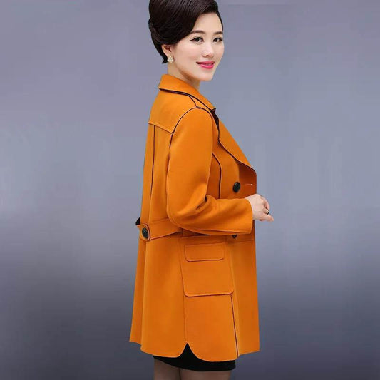 Middle-aged Mother Spring and Autumn Jacket Mid-length Western Style Stitching Windbreaker