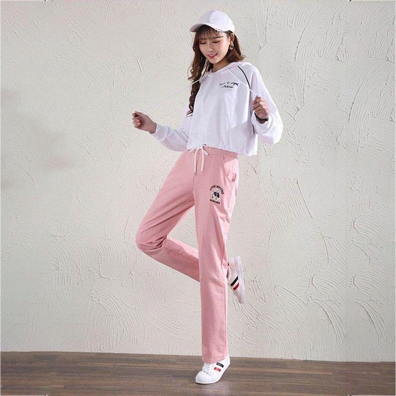 Spring and Summer Girls High Waist Sports and Leisure Trousers Are Thin Korean Students Straight Leg Pants Wild Loose Sweatpants