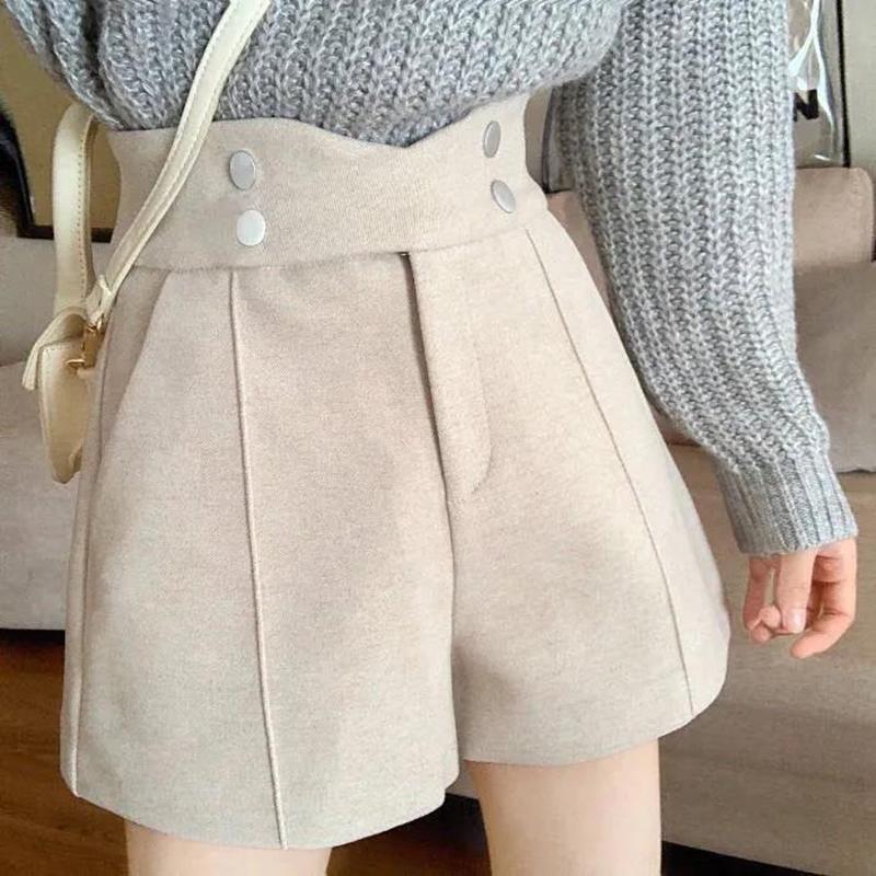 Women's High-waist Shorts Wide-leg Pants Loose and Thin All-match Outer Wear Woolen Boots Pants Women's Thick Shorts